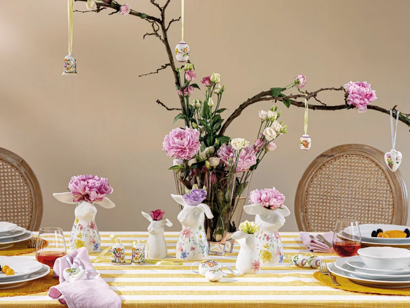 Hutschenreuther Frühlingsgrüsse Blumenwiese Hasen-Vase 16cm