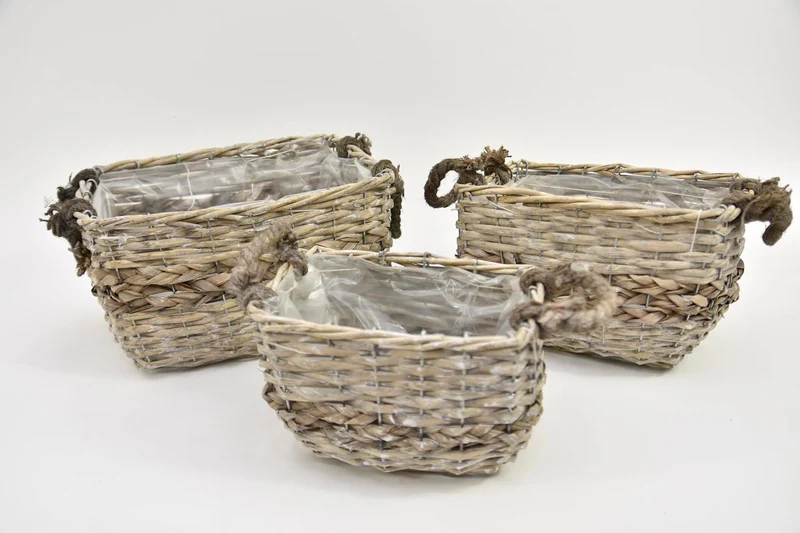 Oorpot zink/riet rond ''Hoog'' L grijs D25 H22cm