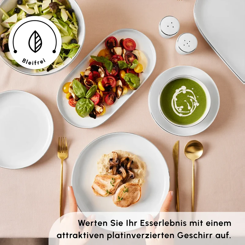 Karaca Stream Bone New Saturn 59-Teiliges 12-Personen Geschirrset Platin