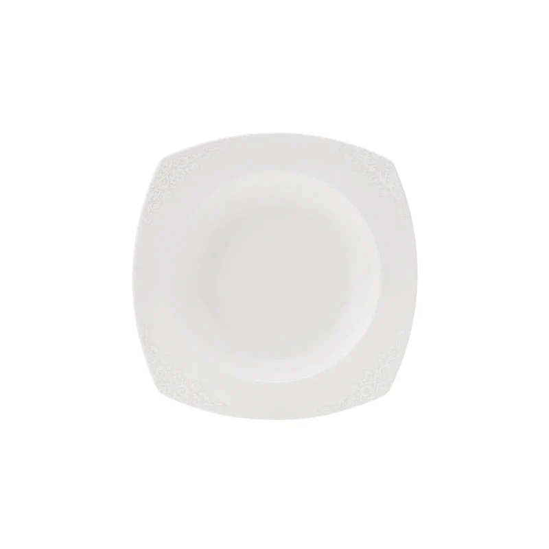 Karaca New Suha Creme 60-teiliges Porzellan Geschirr Set Quadratisch für 12 Personen