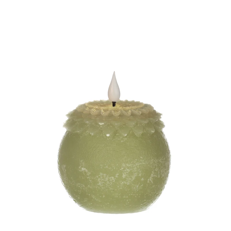 LED-Wachskerze Blüte Perle Ø9 H.12 cm Lindgrün mit Timer