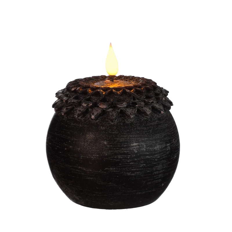LED-Wachskerze Blüte Perle Ø9 H.12 cm schwarz mit Timer