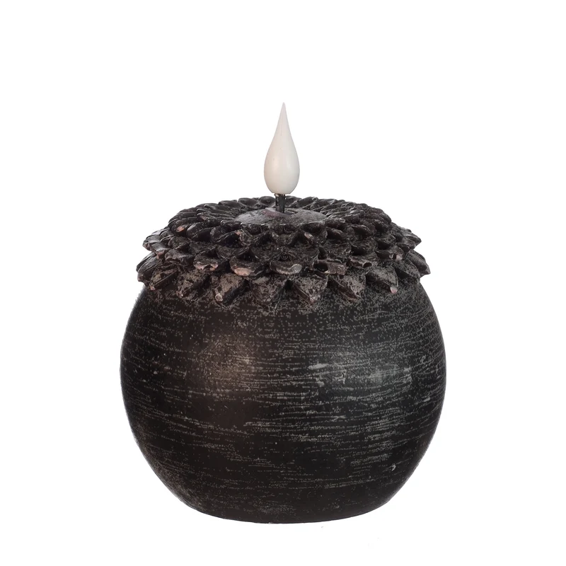 LED-Wachskerze Blüte Perle Ø9 H.12 cm schwarz mit Timer