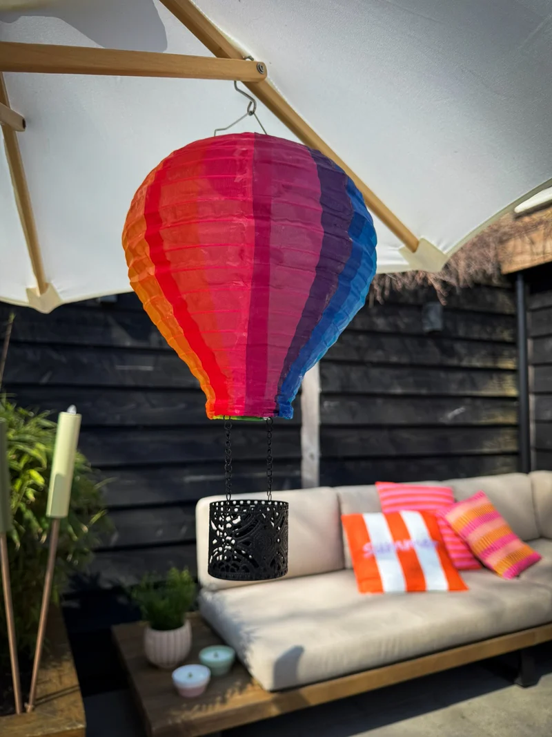 HEISSLUFTBALLON NYLON SOLAR 22LED MIT FLAMMENEFFEKT 29X58CM MULTI