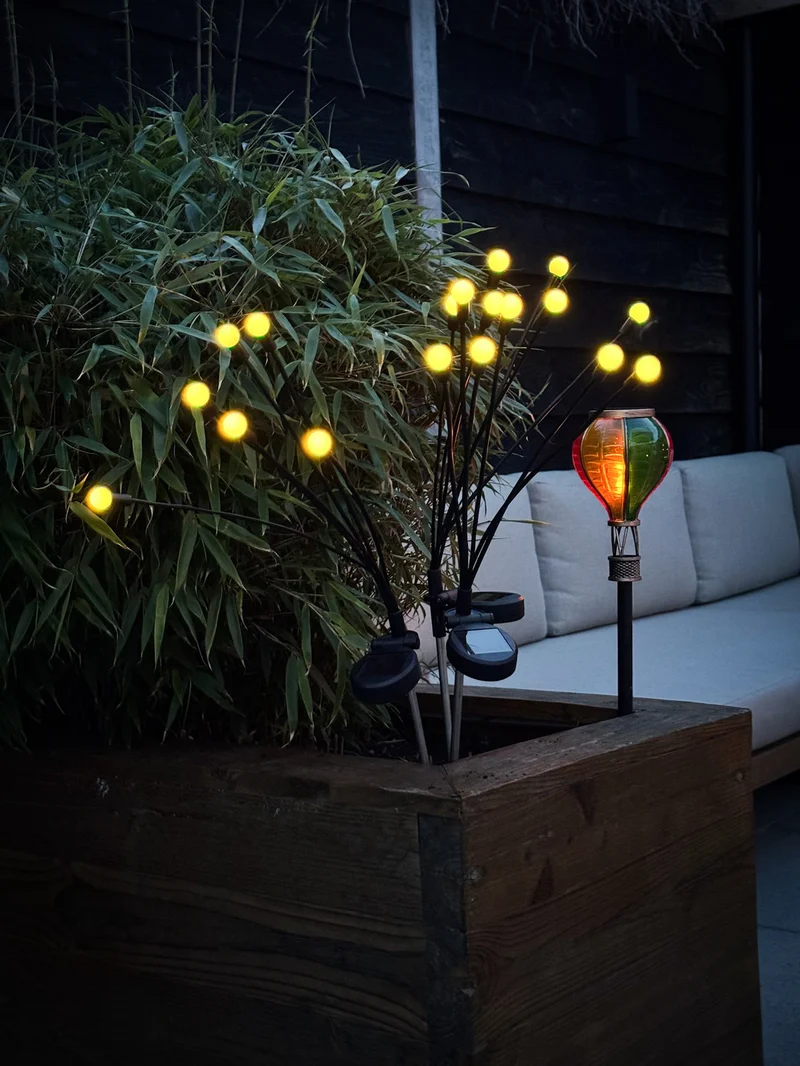 SOLAR-HEISSLUFTBALLON ZUM AUFSTECKEN 12LED MIT FLAMMENEFFEKT 11X57CM GELB/ORANGE