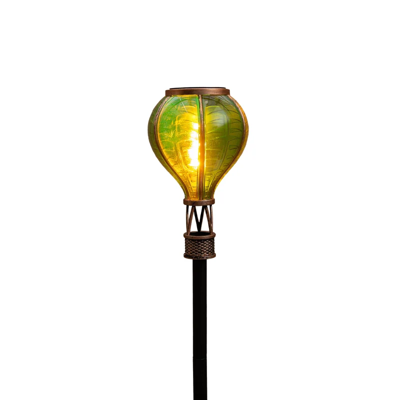 SOLAR-HEISSLUFTBALLON AUF SPIESS 12LED MIT FLAMMENEFFEKT 11X57CM GRÜN