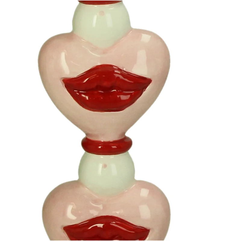 Kerzenständer Herz Steingut Rosa 9.8x9.8x28.5cm