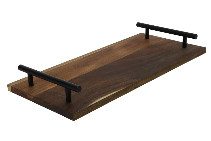 Tablett Akazie schwarze Griffe 36x17x2cm