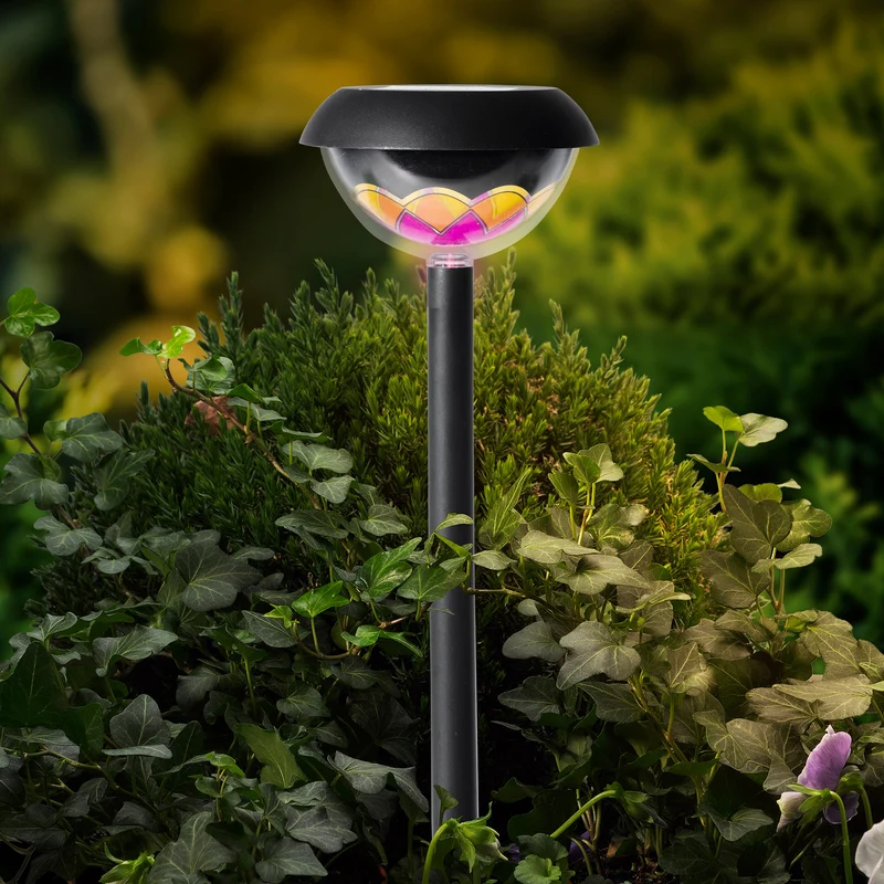 Solar-Erdspießleuchte Kunststoff, Dauerlicht, schwarz/warmweiß, 11 cm x 21,5 cm, 2-fach sortiert