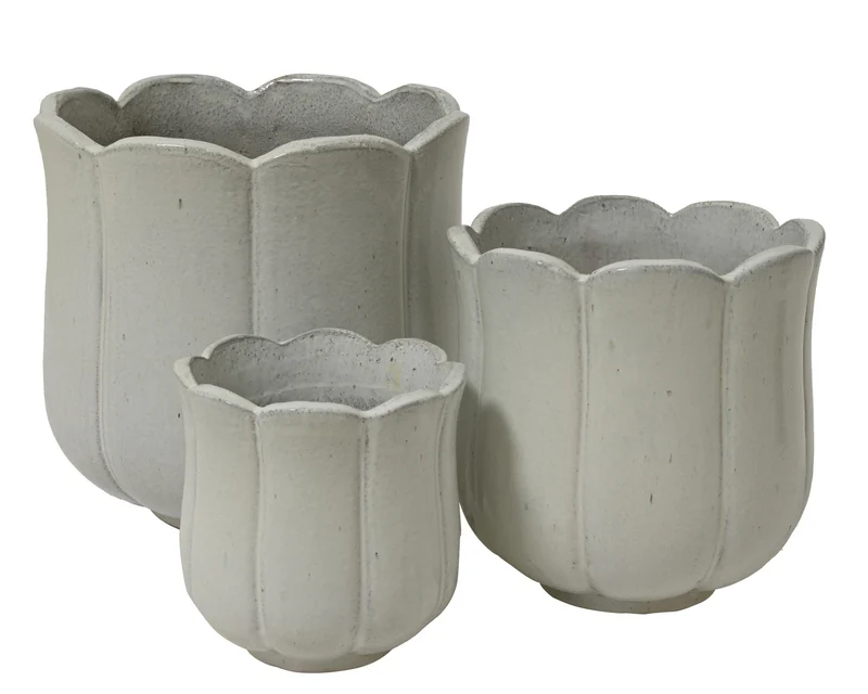 Set of 3 Blossom Pflanzgefäße Terrakotta-Ton Off-White 42cm x 42cm