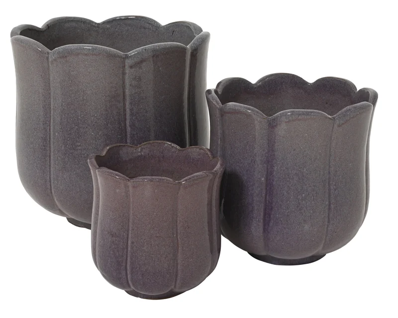 Set aus 3 Übertöpfen 'Blossom' Terrakotta Ton lila 42cm x 42.5cm