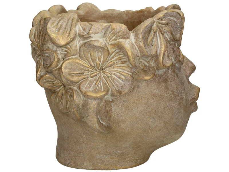 Blumentopf Zement Gesicht Gold 21x23x26cm