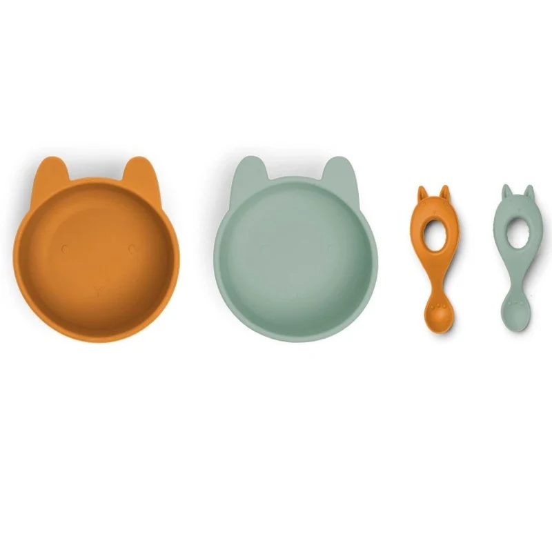 Geschirrset "Evan Rabbit mustard/peppermint mix" 2er Pack