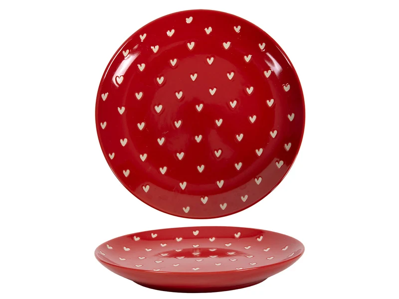 Frühstücksteller Herz allover rot/weiß Ø20,5x15,1cm