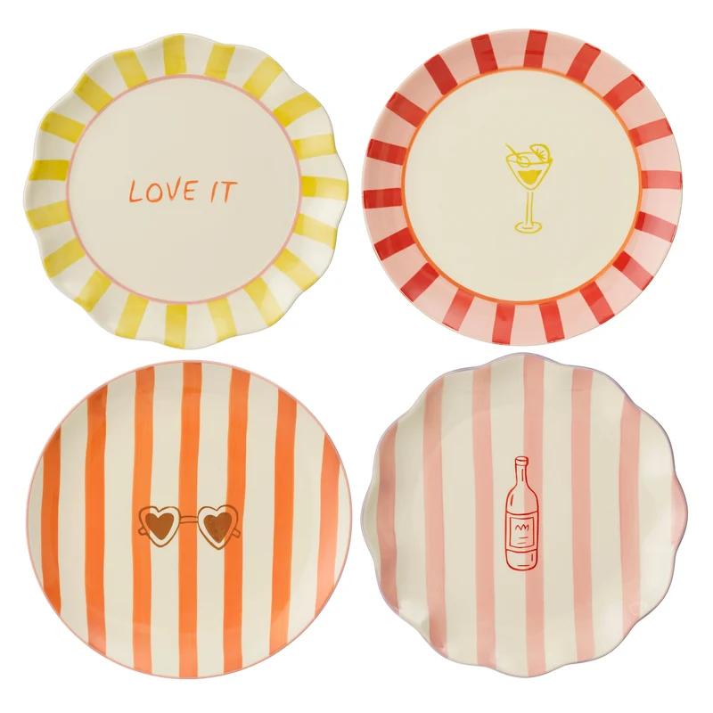 Speiseteller gelb rosa orange rot 4-fach sortiert – H2,5xT26,5cm