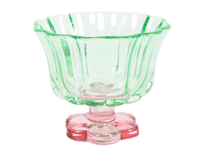 Glas Blumenform rosa/grün d10,8x9,3cm