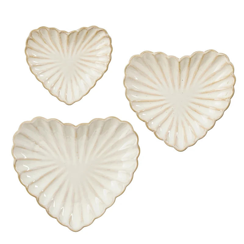 Deko-Teller Herz Creme 3er Set - L19xB17,5xH3cm