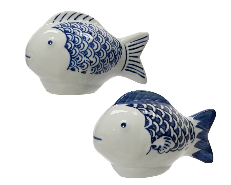 Fisch Porzellan 2 sortiert blau/weiß L.8.7cm x B.5cm x H.6cm