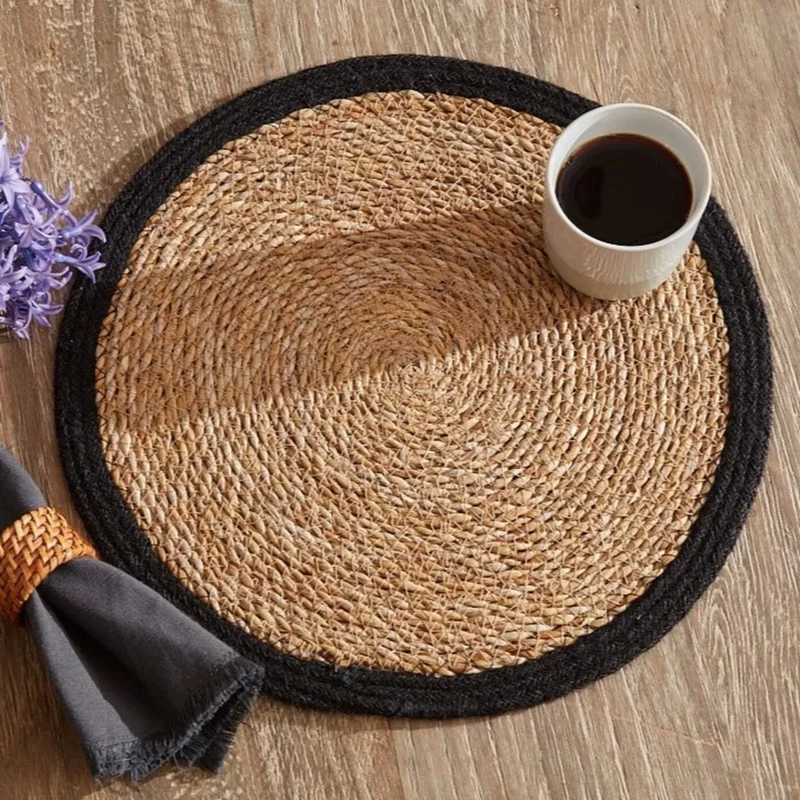 Karaca Luka Tischset aus Seegras und Jute, 37 cm, Schwarz