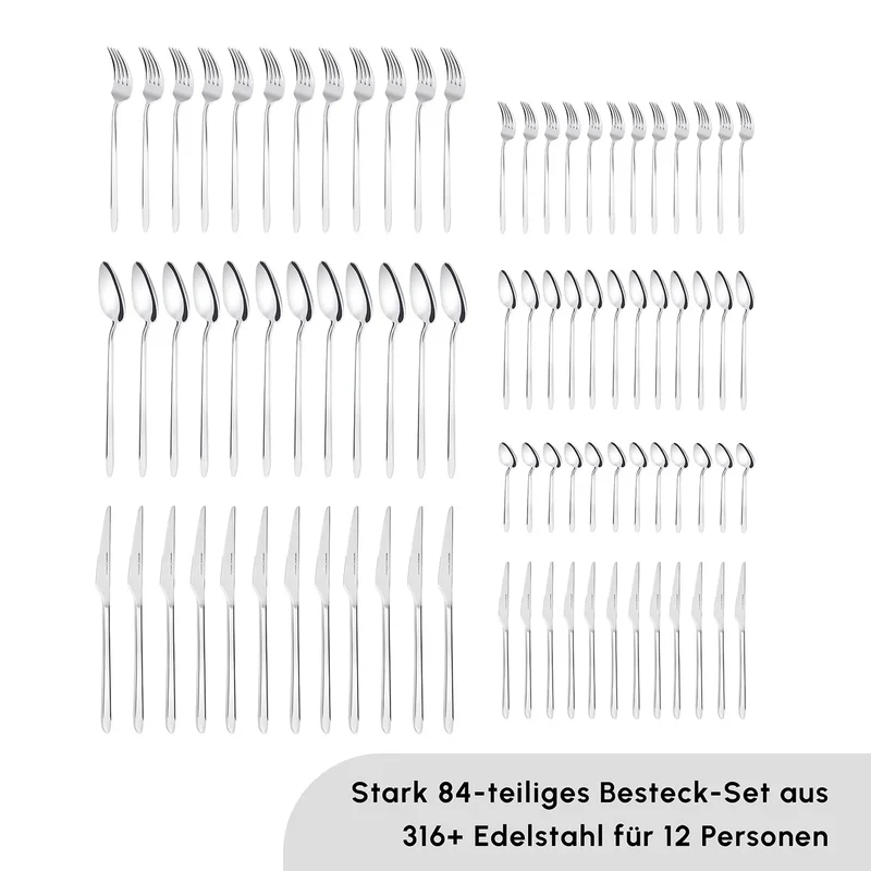 Karaca Stark 84 Teile 12 Personen 316+ Premium-Besteck-Set