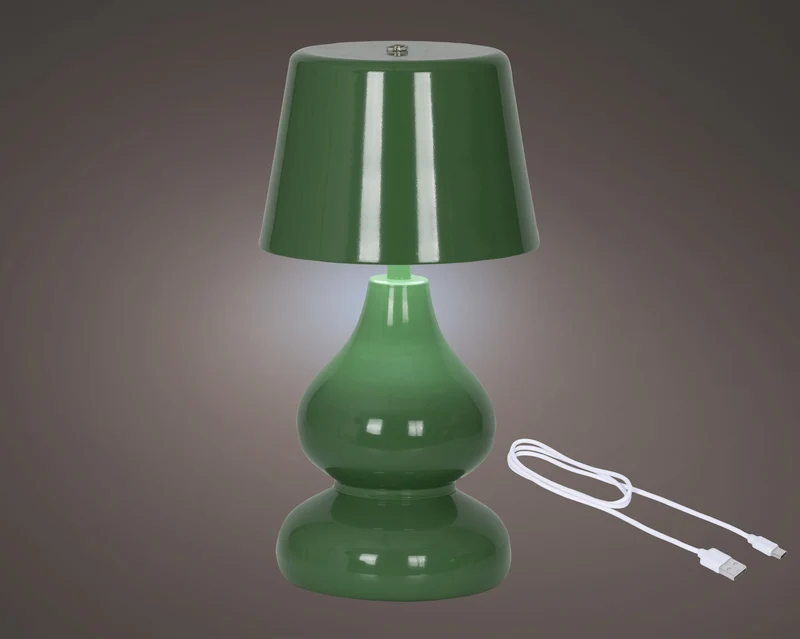 LED wiederaufladbare Tischleuchte Eisen stabil innen grün/warmweiß D.13cm H.26cm