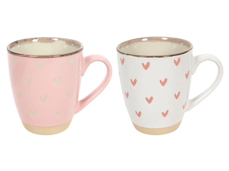 Kaffeetasse Herzen rosa/weiß 220ml 2-fach sortiert