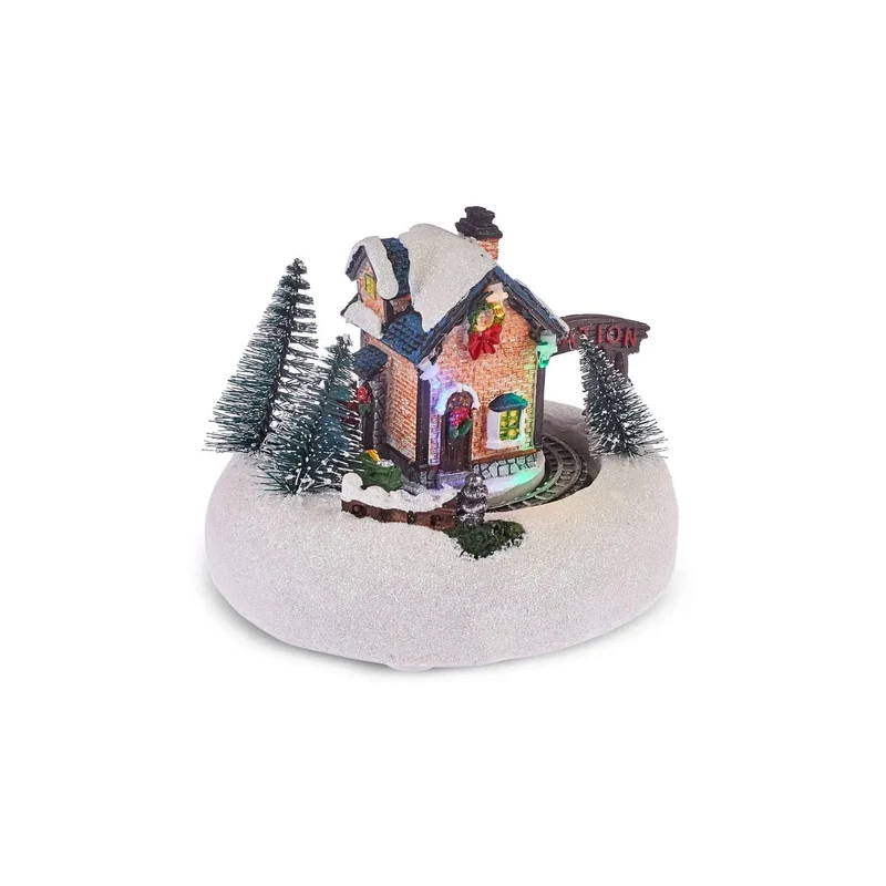 Karaca Weihnachten Beleuchteter Bahnhof, 14,9x12,8x11,5 cm