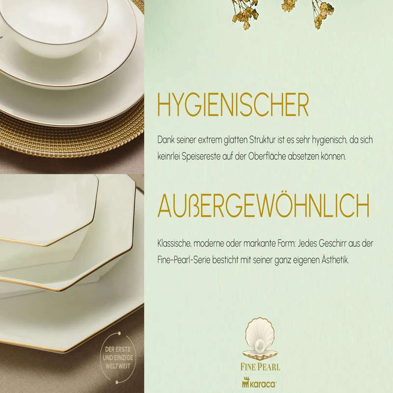 Karaca Fine Pearl Extra Chanak 62-Teiliges 12-Personen Geschirrset Gold