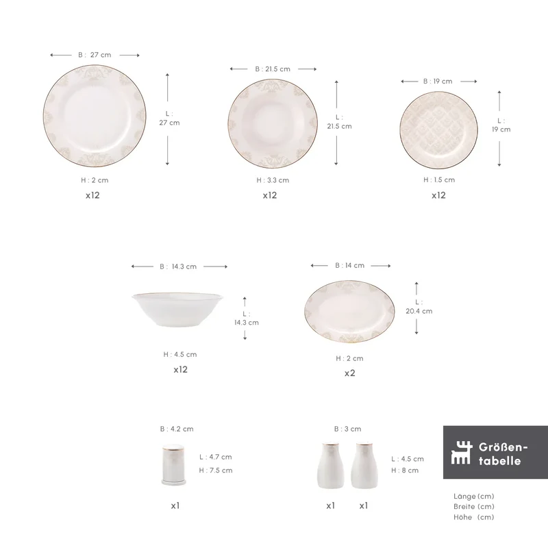 Karaca Elegance Bone Siena 53-Teiliges 12-Personen Geschirrsett Gold