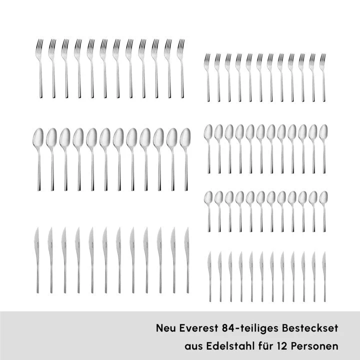 Karaca New Everest Elegance Besteckset für 12 Personen, 84-teiliges