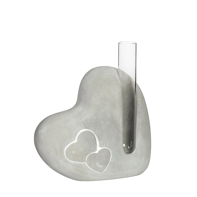 Zementherz mit Glasröhre L4,5 x B13 x H14,6cm