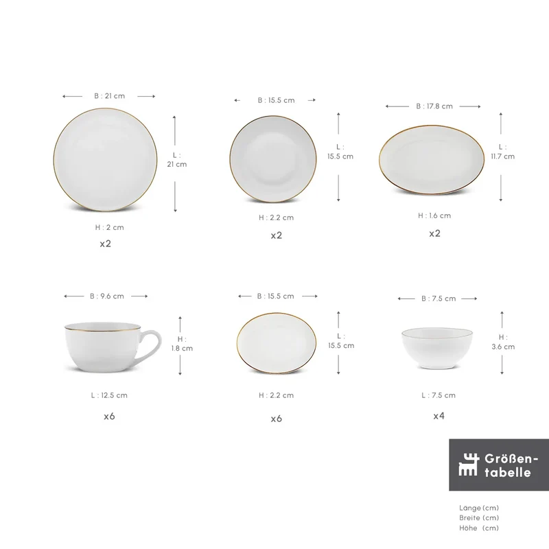Karaca Elegance Bone Marcelo 26-Teiliges 6-Personen Frühstücksset Gold