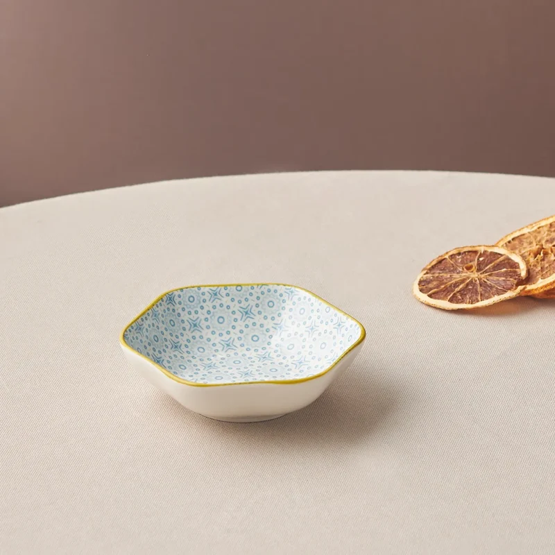 Karaca Floral Snack Schale, Blau, Hexagon, 10 cm