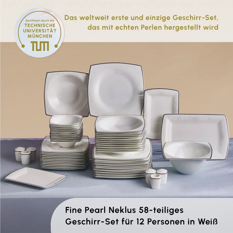 Geschirrset Fine Pearl Neklus 58-Teilig und ideal für 12-Personen
