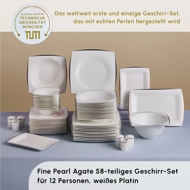 Karaca Fine Pearl New Agate 58-Teiliges 12-Personen Geschirrset Platin
