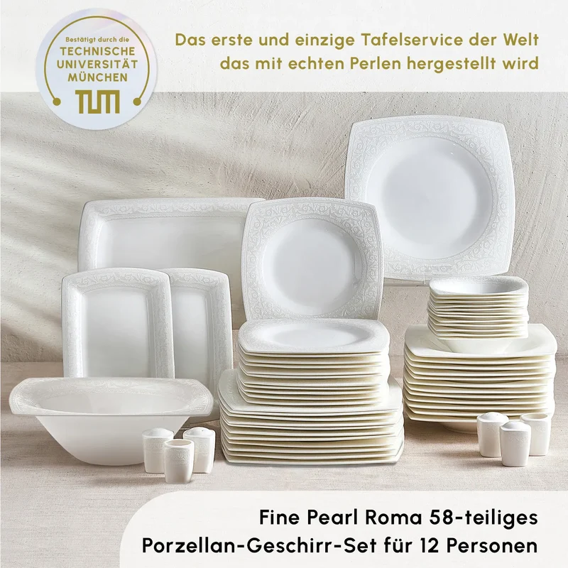 Karaca Fine Pearl Roma 58-Teiliges 12-Personen Geschirrset