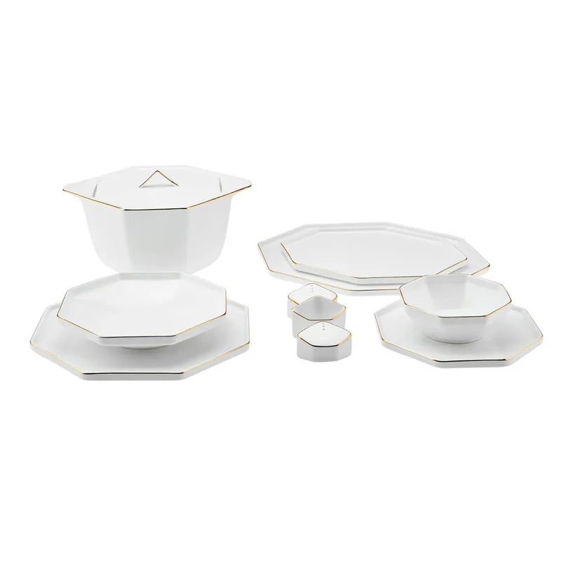 Karaca Fine Pearl Extra Eight Corner 62-Teiliges 12-Personen Geschirrset Gold
