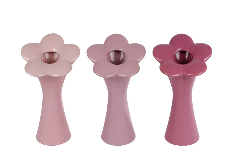 Vase "Blume" L lila/rosa/fuchsia 3 Stück sortiert Keramik 11x11x25cm