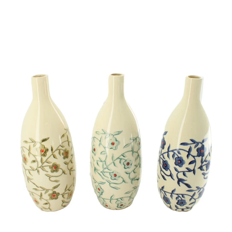 Flasche Keramik 11.5x11.5x29.5cm 3 sortiert Gemischt blau