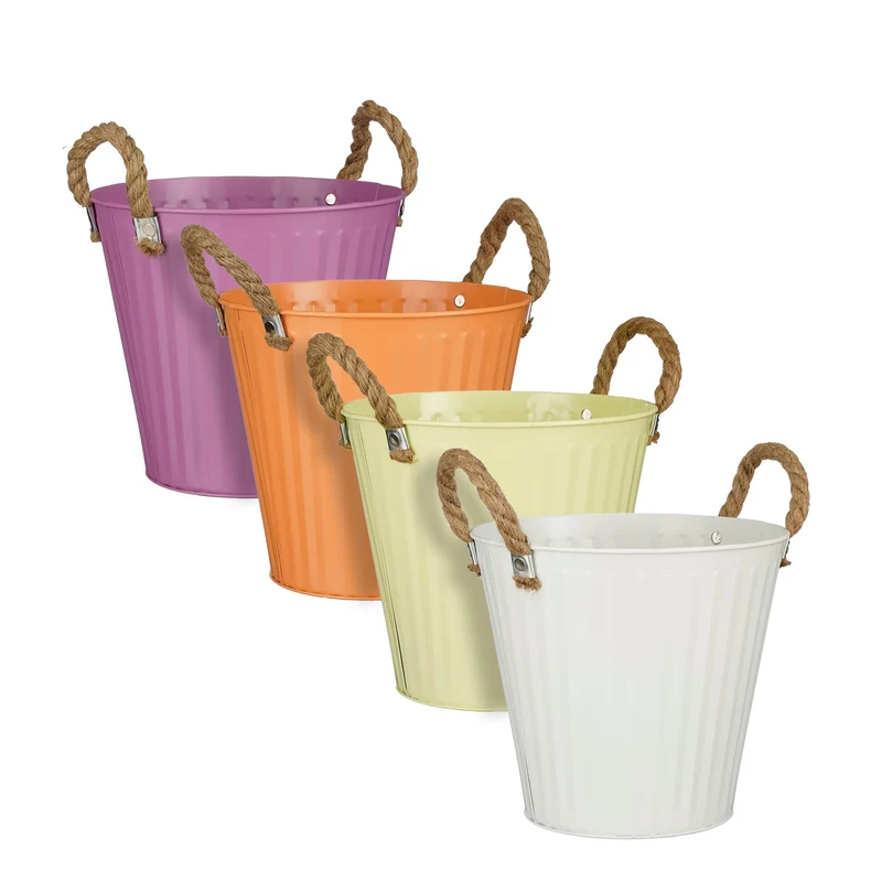 Topf rund rosa aus weiß l.gelb orange 4 sortiert - h12xd13cm - Metall