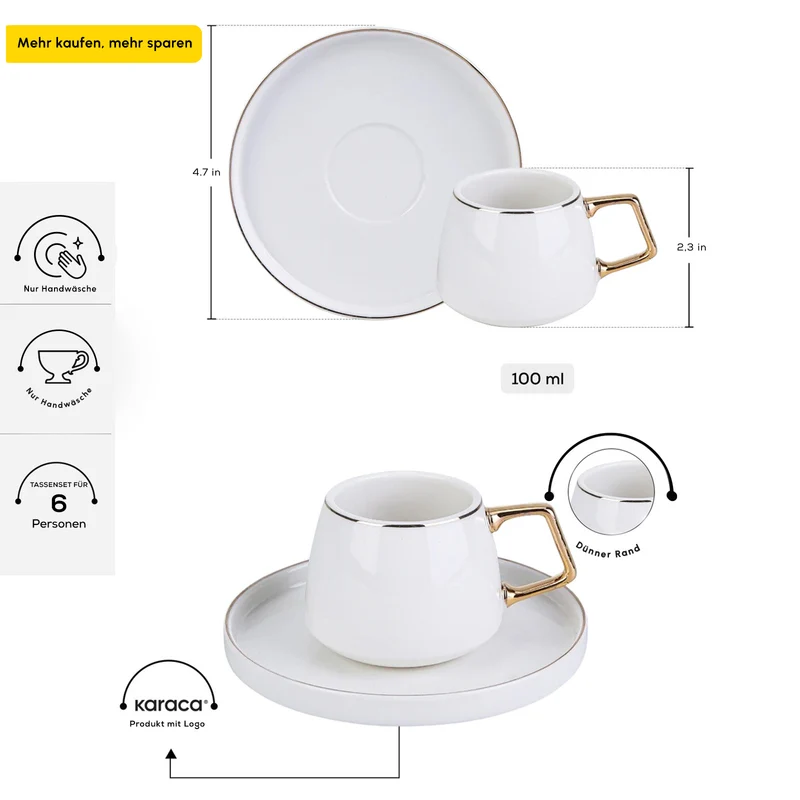 Karaca Streamline Saturn Kaffeetassen-Set für 6 Personen Gold
