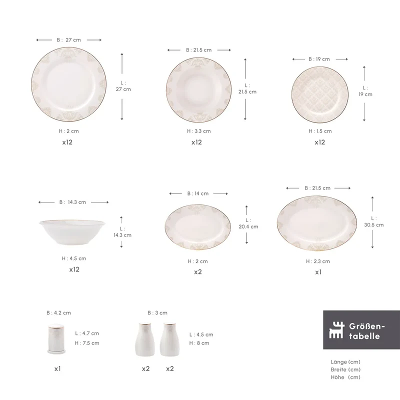 Karaca Siena 56 Teilig 12 Personen New Generation Bone Gold Geschirrset