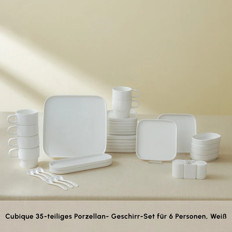 Karaca Stream Pure Cubique 35-Teiliges 6-Personen Frühstücksset Quadrat
