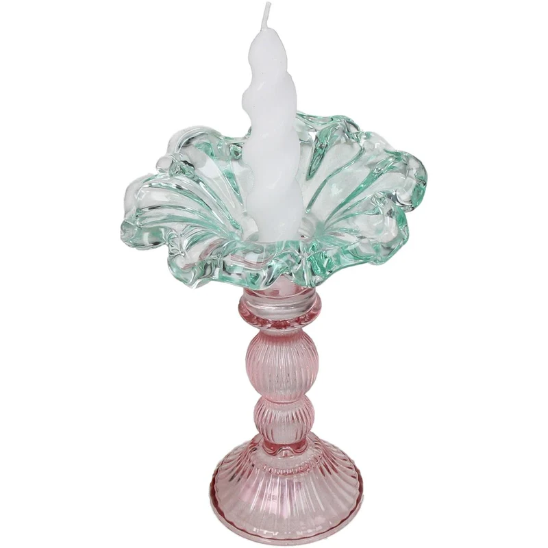 Kerzenständer Glas Multi 14x14x19cm Blau-Rosa