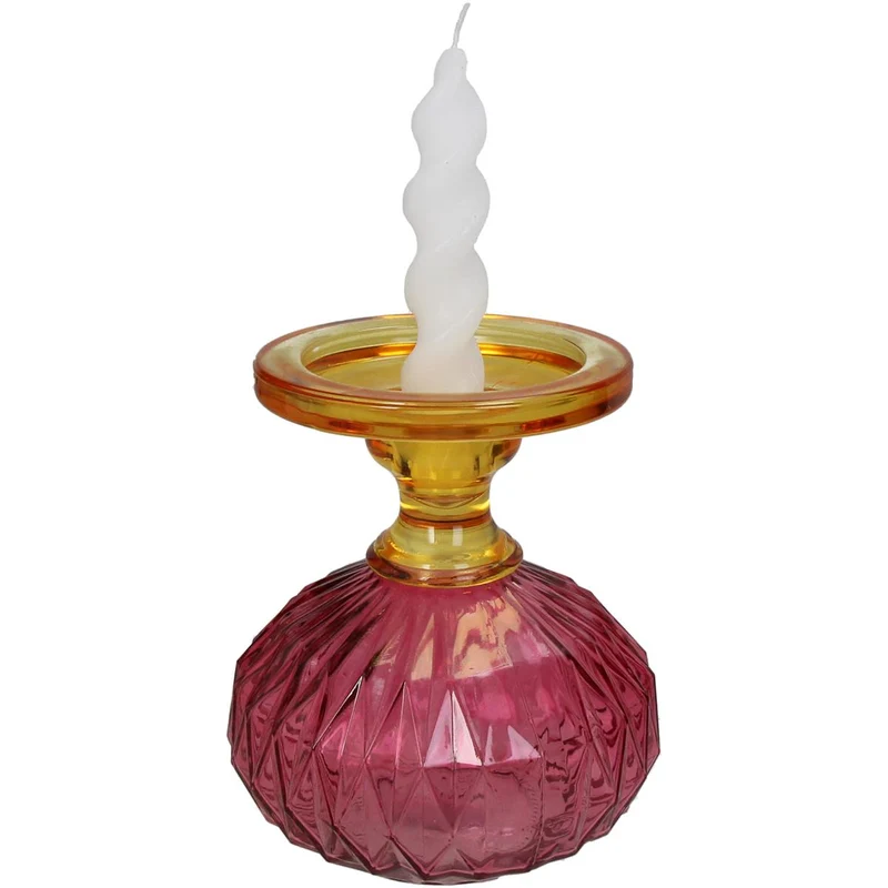 Kerzenhalter Glas Mehrfarbig 13,5x13,5x15cm Gelb-Rot