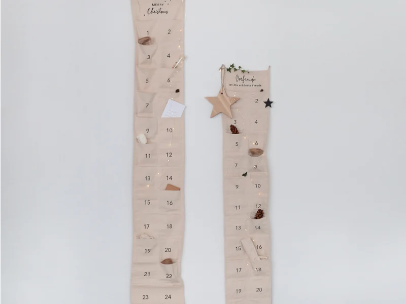 Eulenschnitt Adventskalender Merry Christmas beige 180x30cm