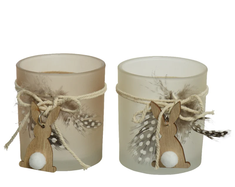 Teelichthalter Glas ''Hase'' 2 Farben sortiert H.9cm T.8cm