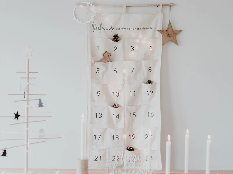 Eulenschnitt Adventskalender Vorfreude beige 120x60cm