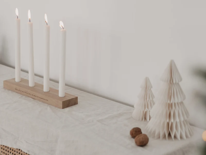 Eulenschnitt Adventskerzenbrett aus Eiche Weihnachten 35cm
