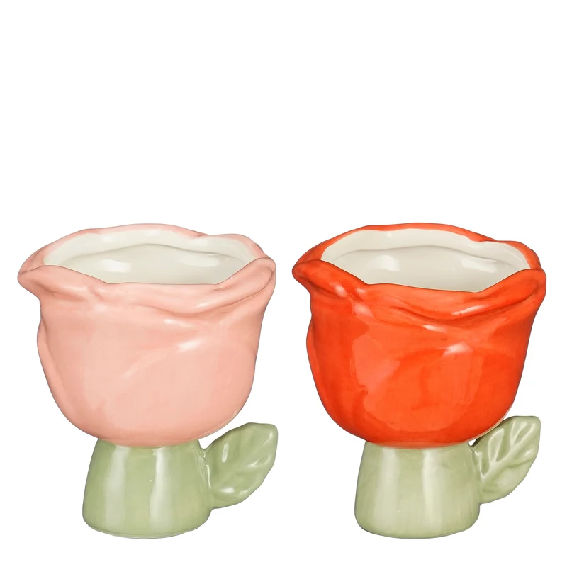 Topf Rose rosa rot 2er Set - L11xB10xH11cm